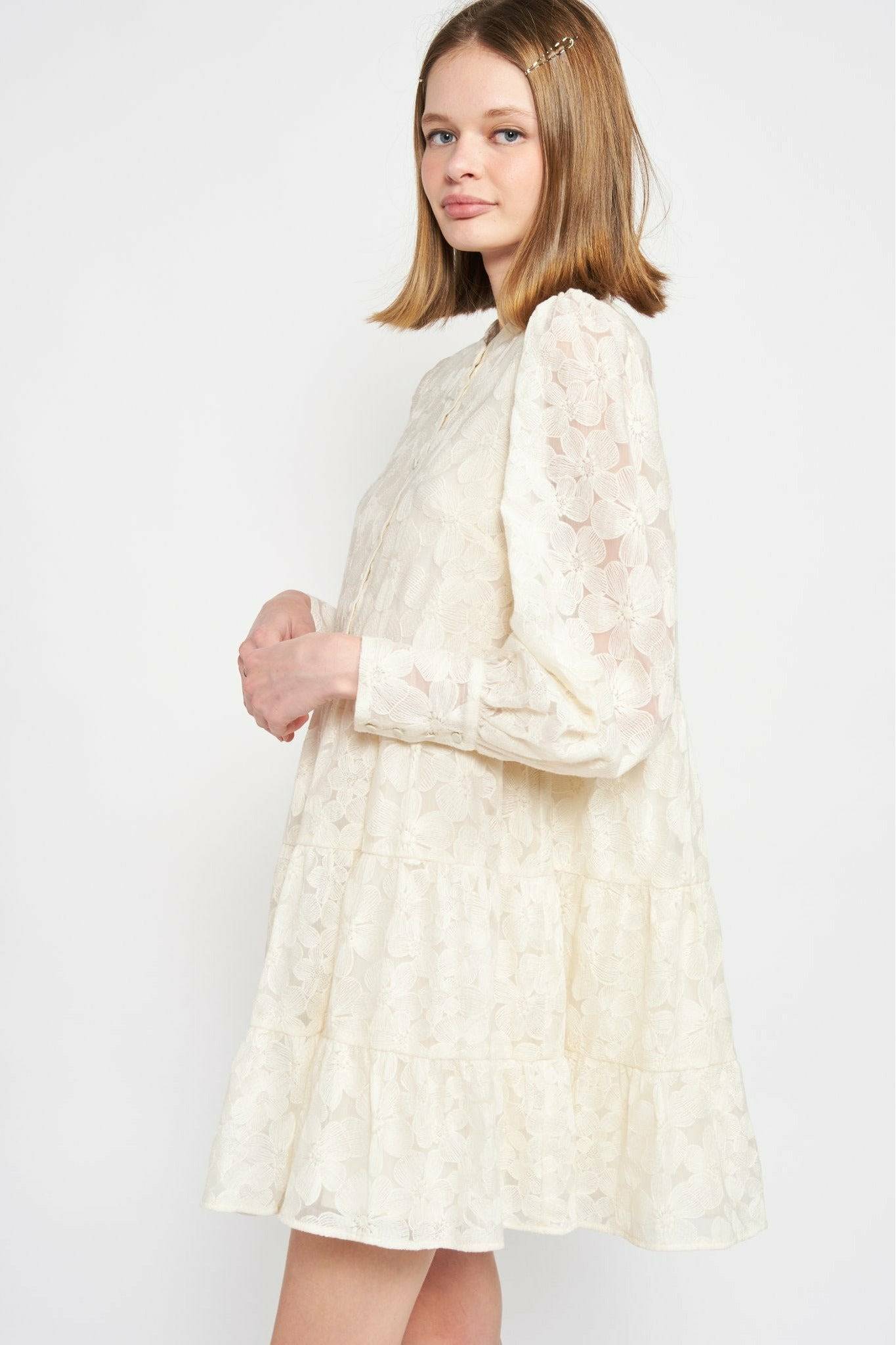 Ivory Embroidered Floral Mini Dress Ivory Embroidered Floral Mini Dress