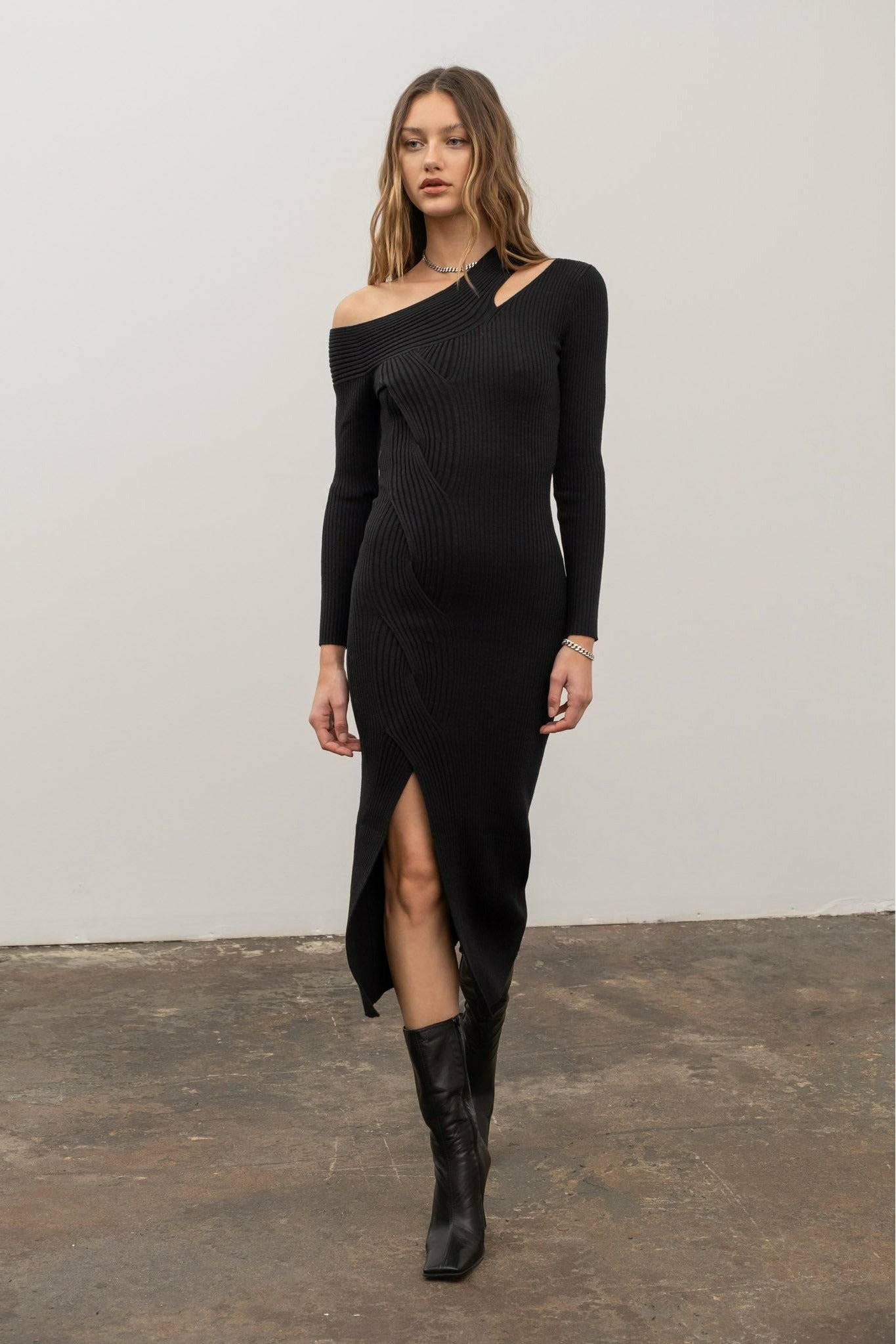 Asymmetrical Cutout Sweater Dress Asymmetrical Cutout Sweater Dress