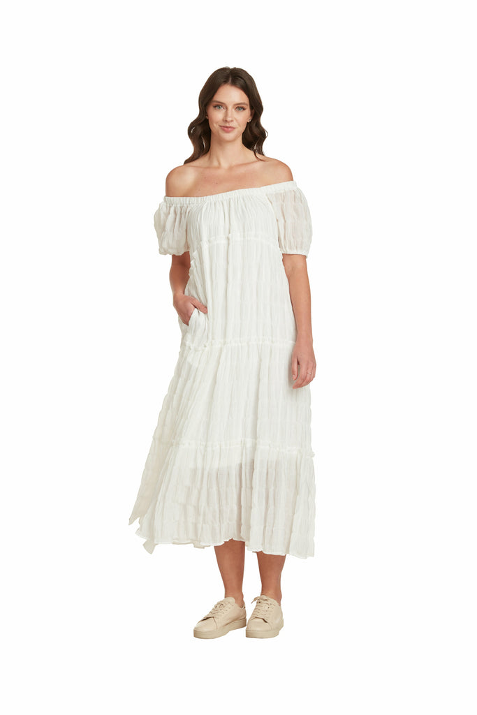 Off-The-Shoulder Tiered Cream Sundress