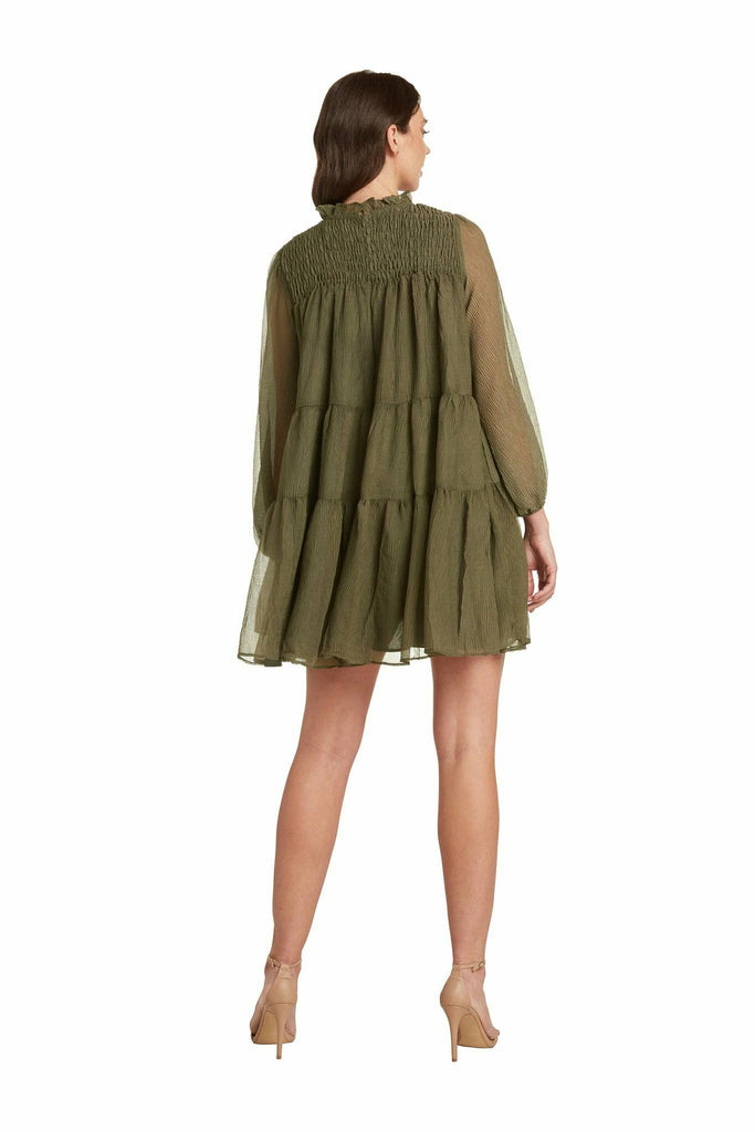 Sheer Olive Green Tiered Dress