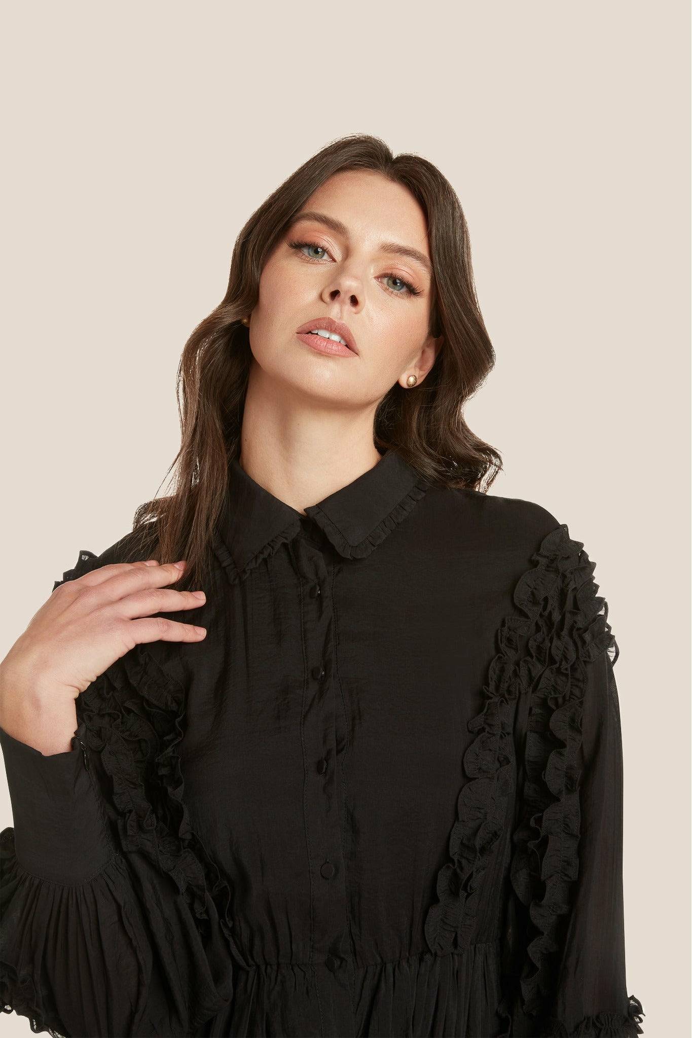 black ruffle shirt dress Ruffled Shirt Dress, Black