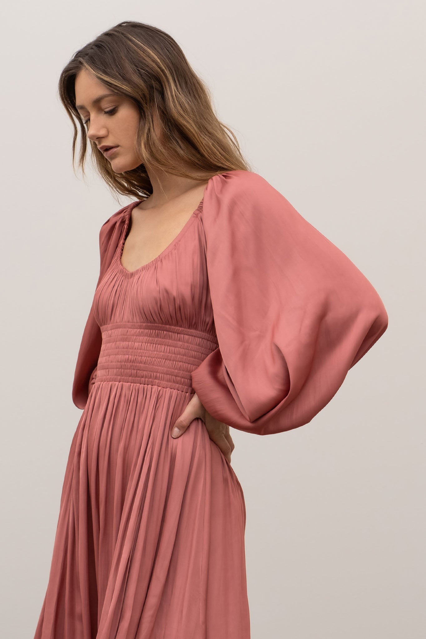 Shirred Midi Dress with Back Band Shirred Midi Dress with Back Band